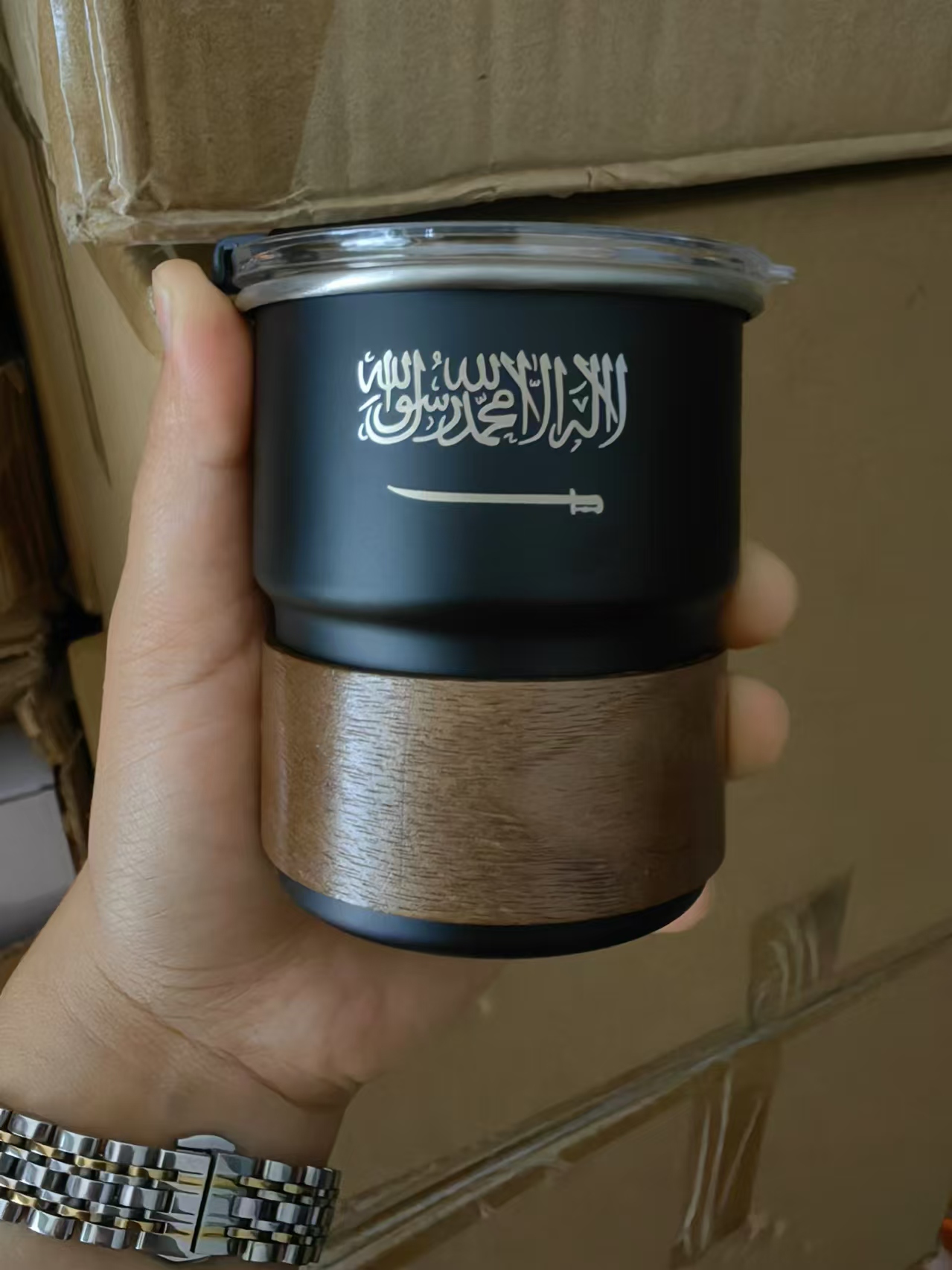 Outdoor Camping Equipment - サウジアラビアの国旗ロゴステンレス鋼カップビールジョッキ蓋付き木製 300 ミリリットル屋外キャンプコーヒーマグ