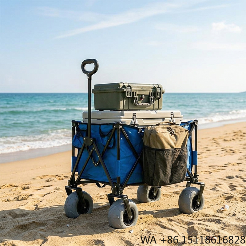 Outdoor Camping Wagon - 折りたたみ式メタルビーチワゴン、クイックリリーススイベルバルーンホイール、コンパクトで広々としたキャンプカート、簡単に分解可能