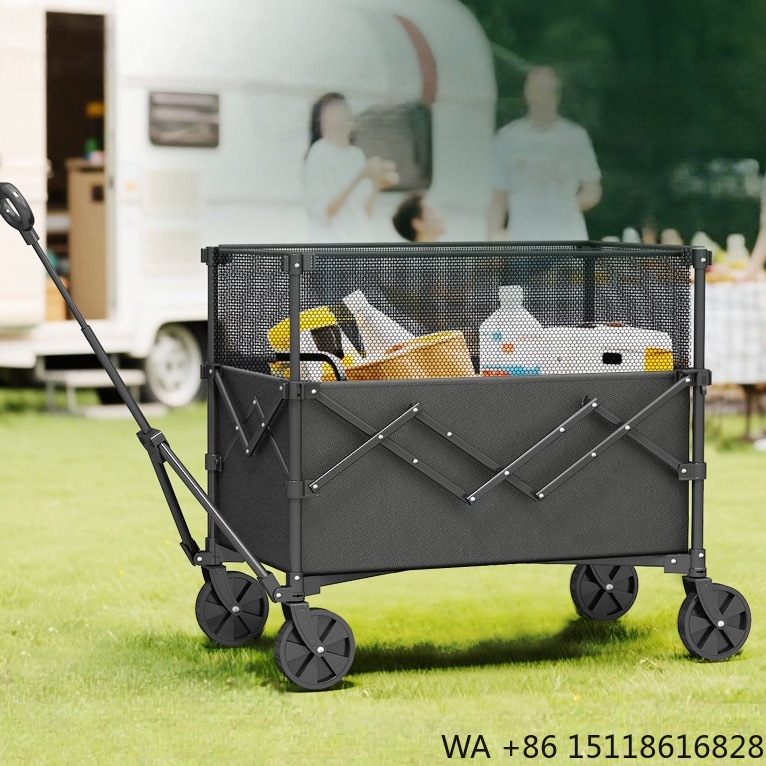 Outdoor Camping Wagon - 耐久性のある防錆鋼製フレーム、折りたたみ式、通気性、多機能、大容量、四輪ユーティリティワゴン、ショッピング、キャンプ用品