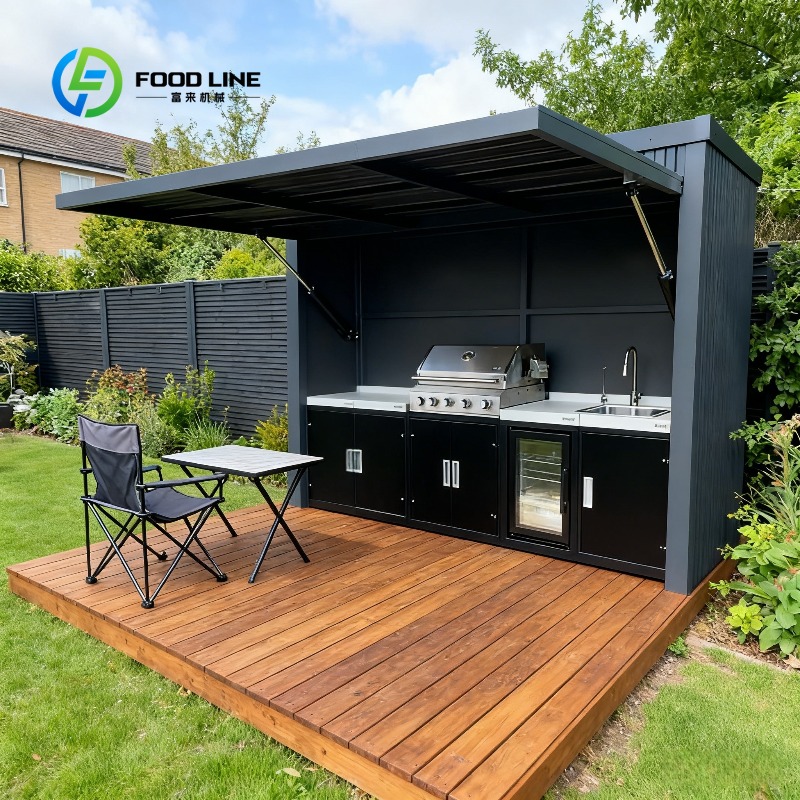 Outdoor Camping Kitchen - カスタマイズ可能な折りたたみ式屋外モバイルキッチン、コンボストーブ付き、錆びにくいアルミニウム製、ビーチキャンプ、ピクニック、アウトドア旅行に最適