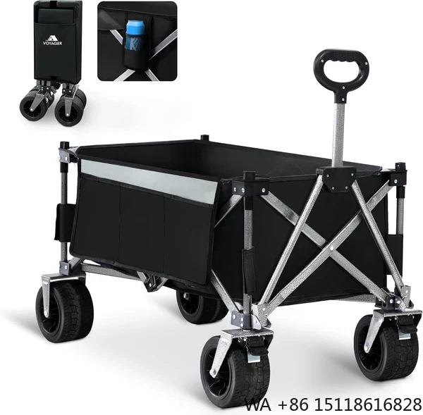 Outdoor Camping Wagon - 折りたたみ式キャンプワゴン、ポータブル折りたたみ式ユーティリティトロリー、360度回転ホイール、調節可能なハンドル、耐荷重150kg