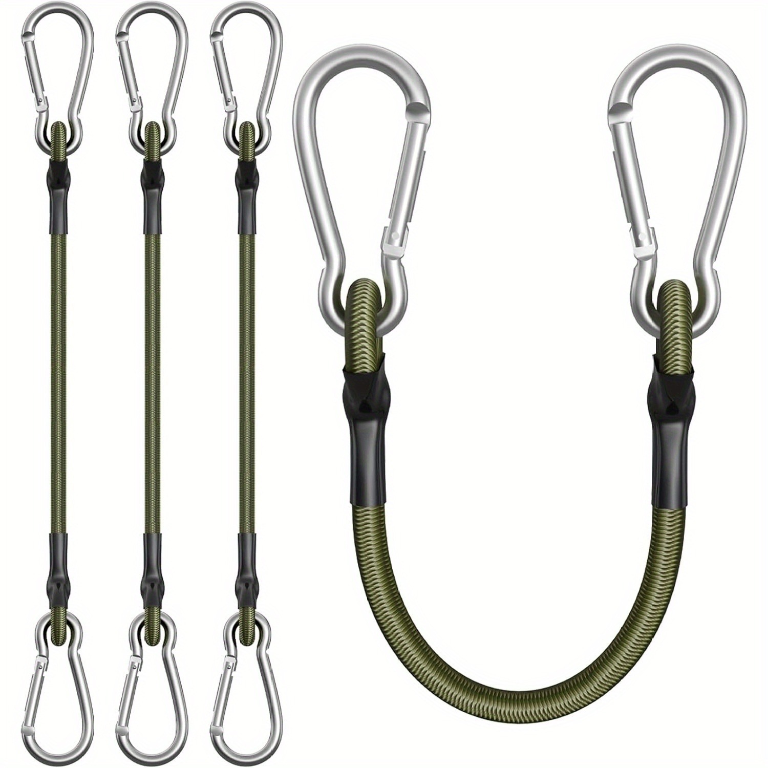 Outdoor Camping Equipment - 金属フック付き頑丈なゴムベルト 4 本、13.78 インチ - 耐久性のある黒と緑、キャンプ、グッズ、自転車、屋外テント、荷物ラック、キャンプスタイルの装備に最適