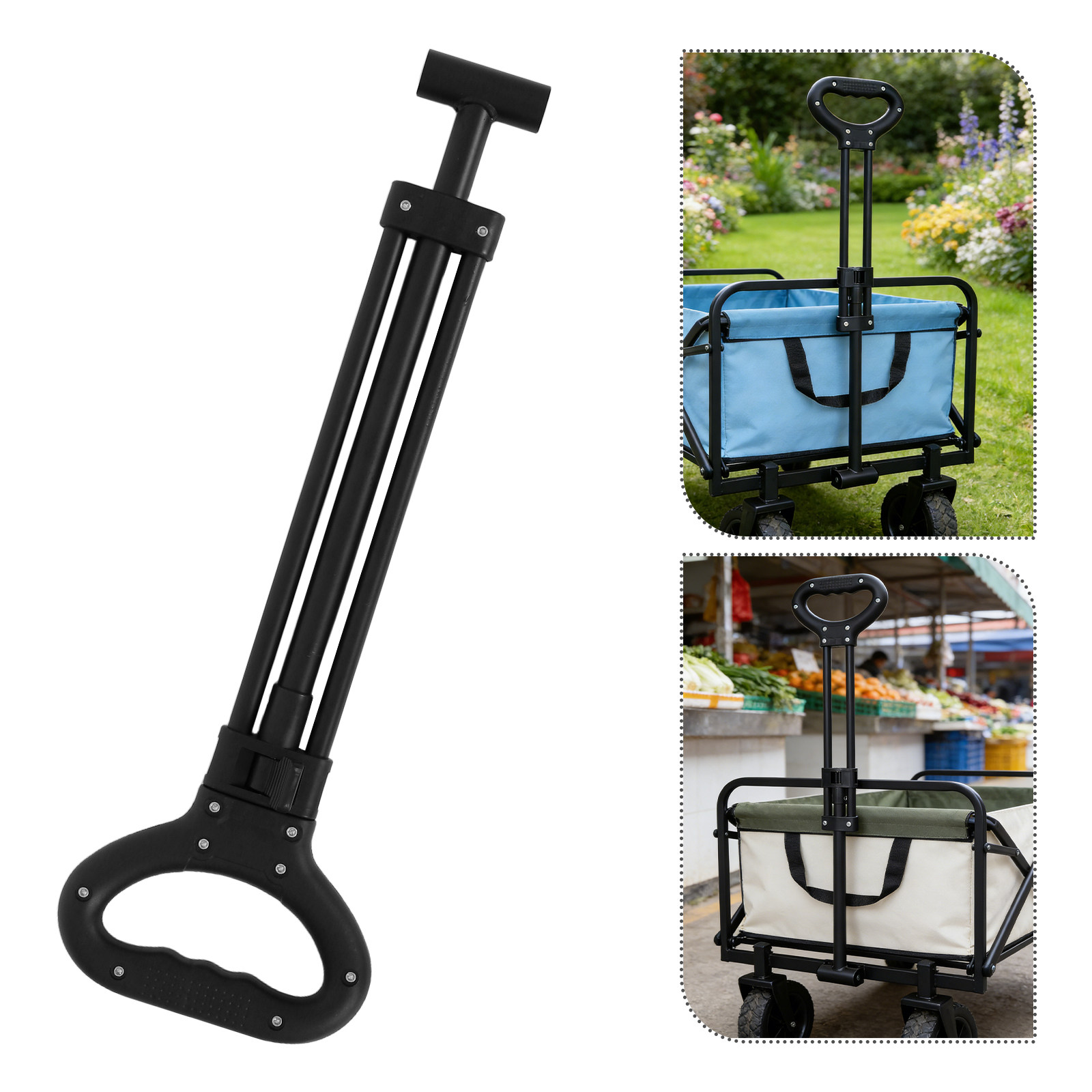 Outdoor Camping Wagon - 1セット折りたたみ式ワゴンプッシュハンドル伸縮式交換用ガーデンカートキャンプトロリー屋外用ハンドル（トロリー用）