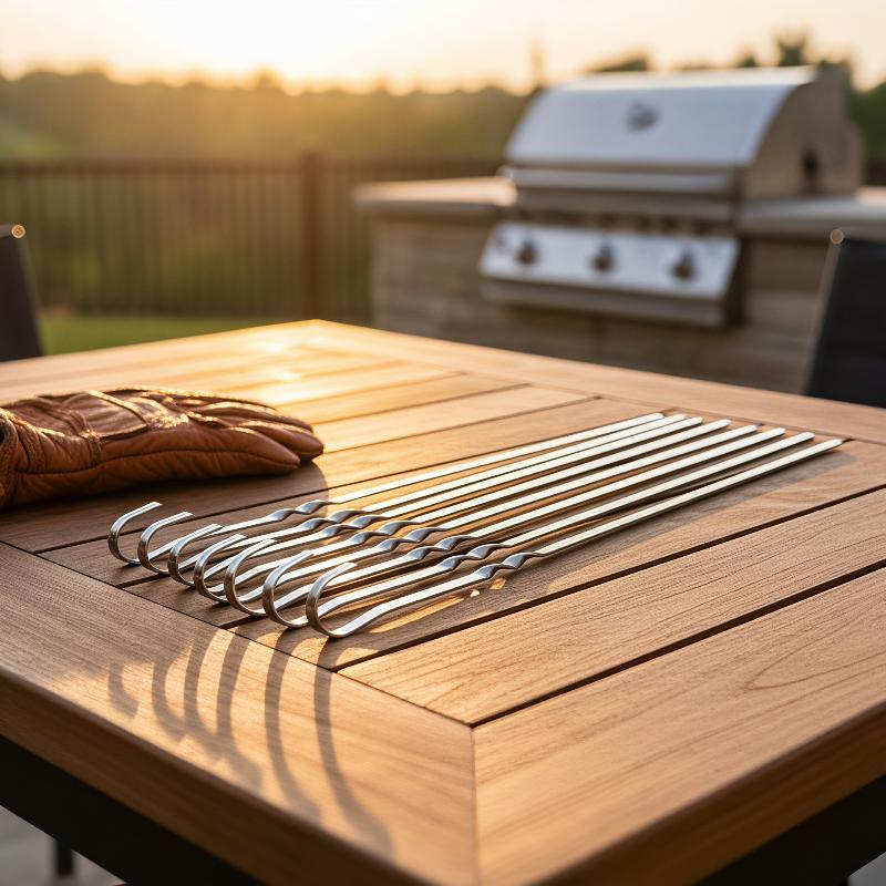 Outdoor Camping Kitchen - バーベキュー串 ステンレス鋼 40cm 幅広 フラットバーベキュースティック フォーク