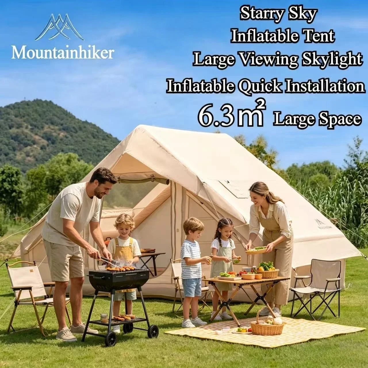 Outdoor Camping House - マウンテンハイカー特大インフレータブルテント 3～6人用ファミリーキャンプテント 高品質防風性と広々とした内部空間付き