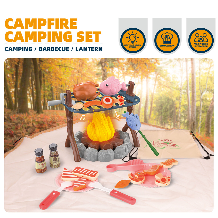 Outdoor Camping Toys - 子供用アウトドアアドベンチャーツールセット キャンプファイヤーとテント付きシミュレーションキャンプおもちゃ ライトとサウンド付き 屋外誕生日やホリデーギフト