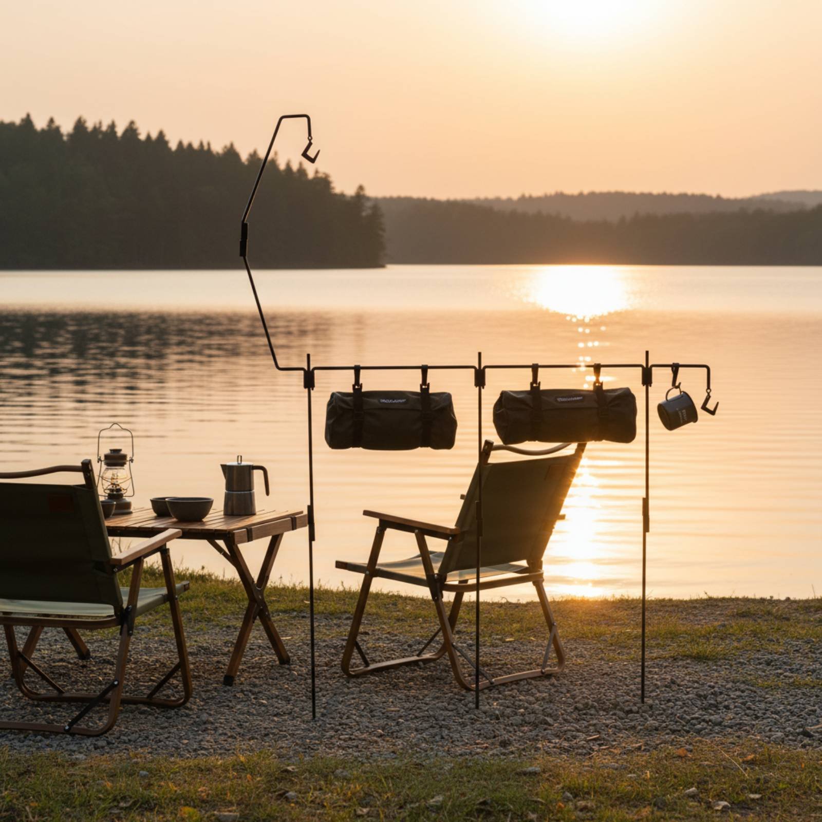 Outdoor Camping Kitchen - キャンプランタンスタンド 組み立て簡単 キャンプライトポール キャンプキッチンハンガースタンド 折りたたみ式アウトドアギア 高さ調節可能