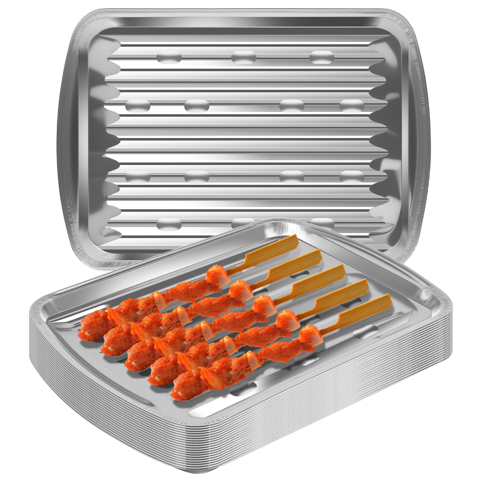 Outdoor Camping Kitchen - アルミホイルトレイ ノンスティックベーキングパン 食品グレード BBQボウル アウトドアキャンプ BBQピクニック