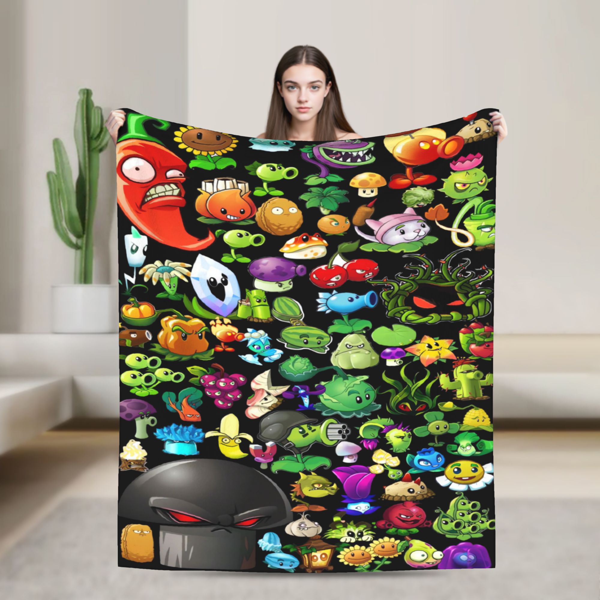 Outdoor Camping Videos - P-Plants-vs-Zombies ビデオゲーム超暖かいブランケットキャンプ用ぬいぐるみ寝具スローファッションアウトドアフランネルベッドカバーソファベッドカバー