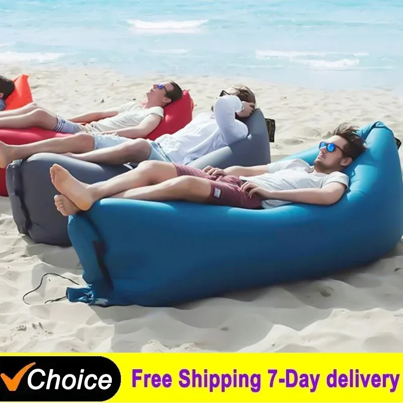 Outdoor Camping Recliner Chairs - 屋外用ポータブルインフレータブルソファ、屋外用シート、インフレータブルエアーラウンジャー、ブローアップチェアバッグ、バナナ型キャンプベッド、ビーンバッグ