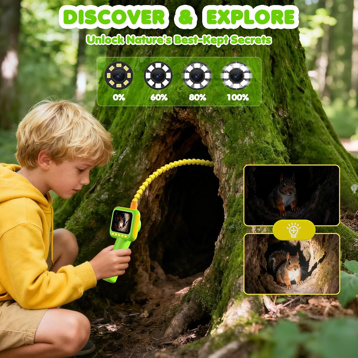 Outdoor Camping Toys - 子供用内視鏡、ライト付きボアスコープスネークカメラおもちゃ、屋外キャンプ自然探検用STEM教育科学玩具