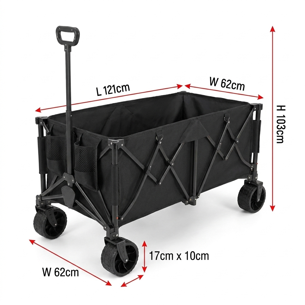 Outdoor Camping Wagon - 特注ヘビーデューティー折りたたみ式ワゴンカート、260L特大容量、360LBS耐荷重、全地形対応タンクホイール付きキャンピングカート