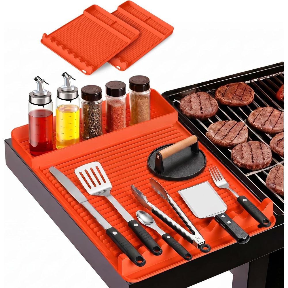 Outdoor Camping Grill - 耐熱シリコングリルマット - 16x11.5インチ 滑り止めBBQツールマット、屋外調理、キャンプ、テールゲーティング、男性用グリルマット（オレンジ）