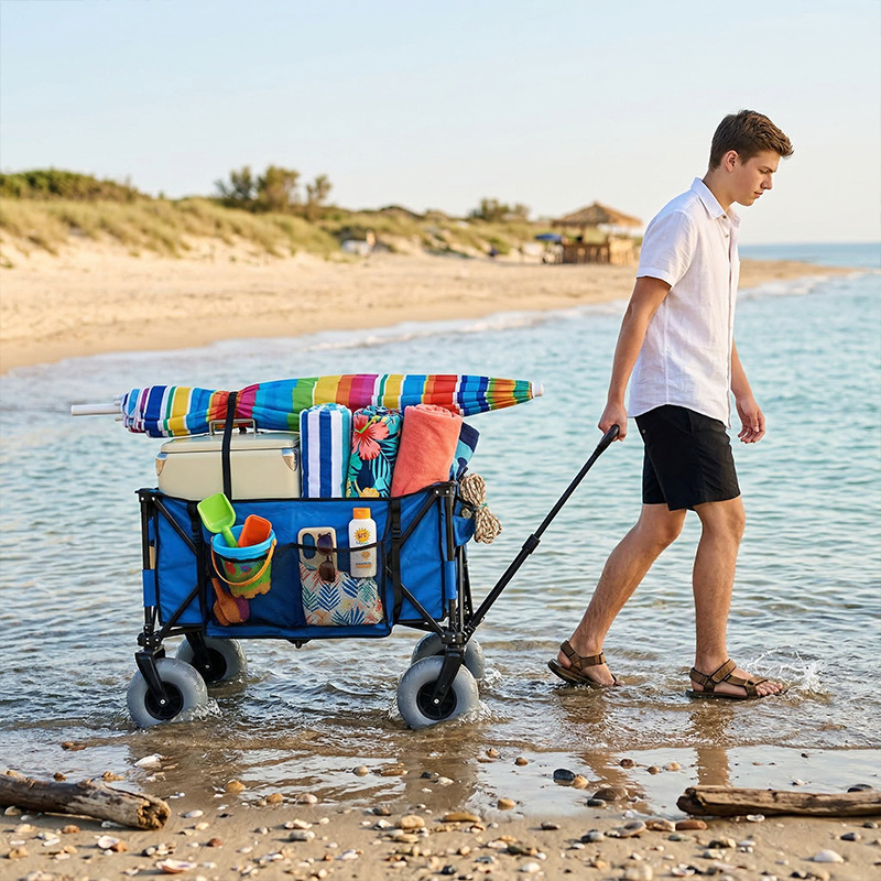 折りたたみ式メタルビーチワゴン、クイックリリーススイベルバル - Outdoor Camping Wagon のレビューと価格