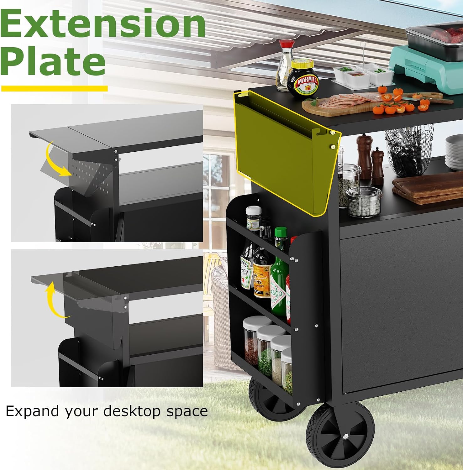 屋外グリルカートテーブル、収納付きキッチンアイランド、ホイー - Outdoor Camping Kitchen のレビューと価格