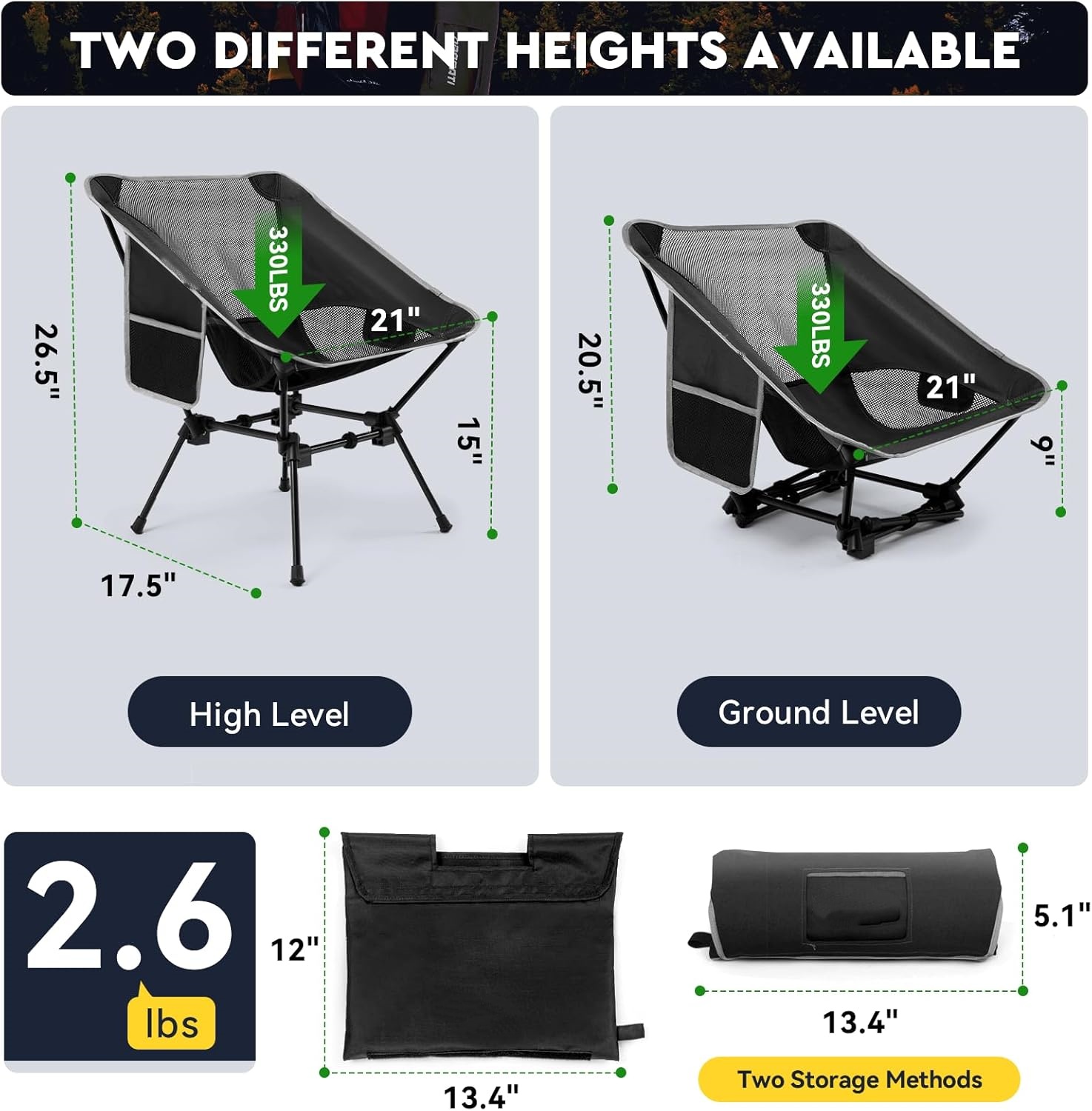 軽量キャンプチェア、大人用キャンプチェア、高さ調節可能なハイ - Outdoor Camping Recliner Chairs のレビューと価格