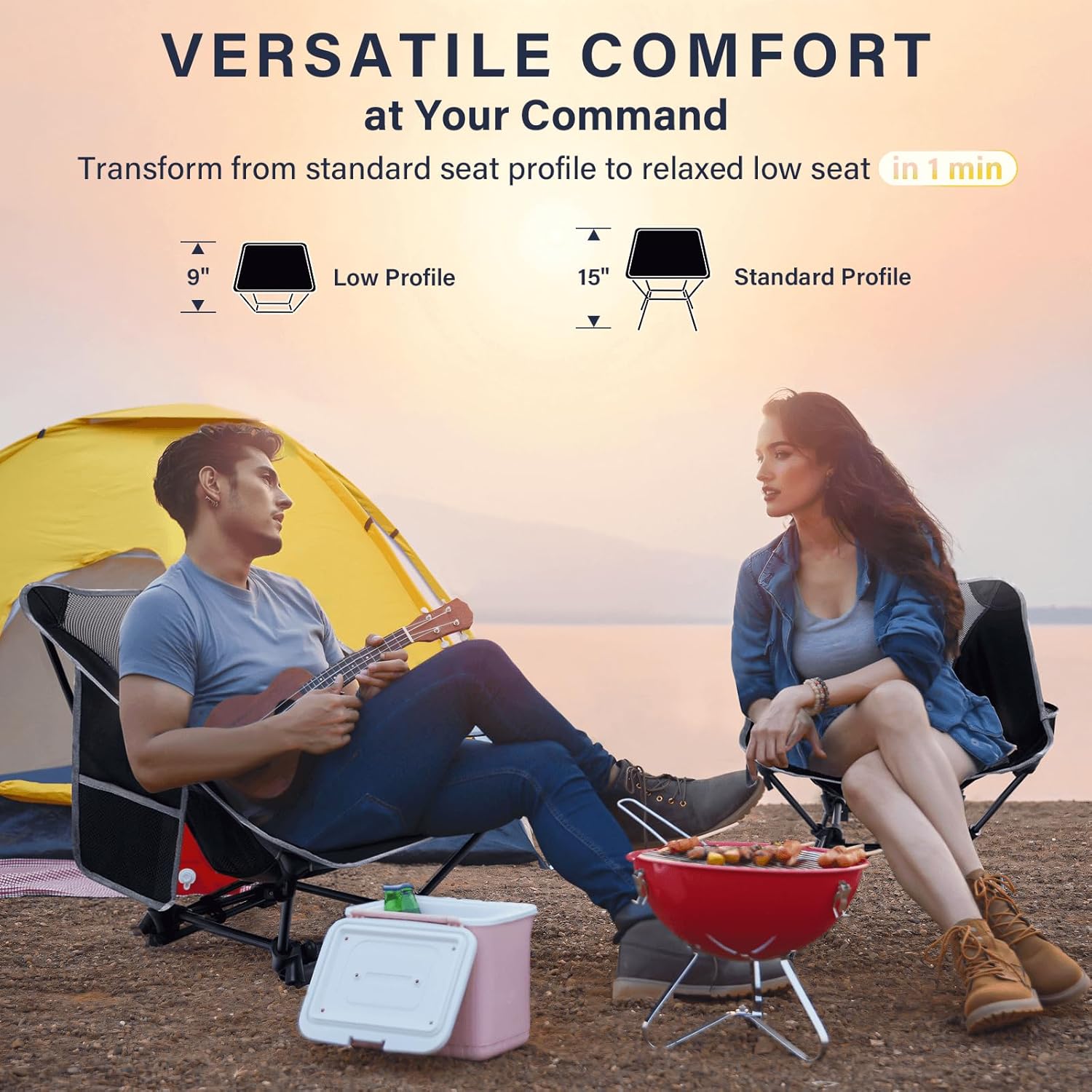 軽量キャンプチェア、大人用キャンプチェア、高さ調節可能なハイ - Outdoor Camping Recliner Chairs のレビューと価格