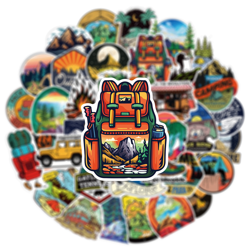 10/30/50/100 個漫画屋外キャンプハイキング風景ス - Outdoor Camping Toys のレビューと価格