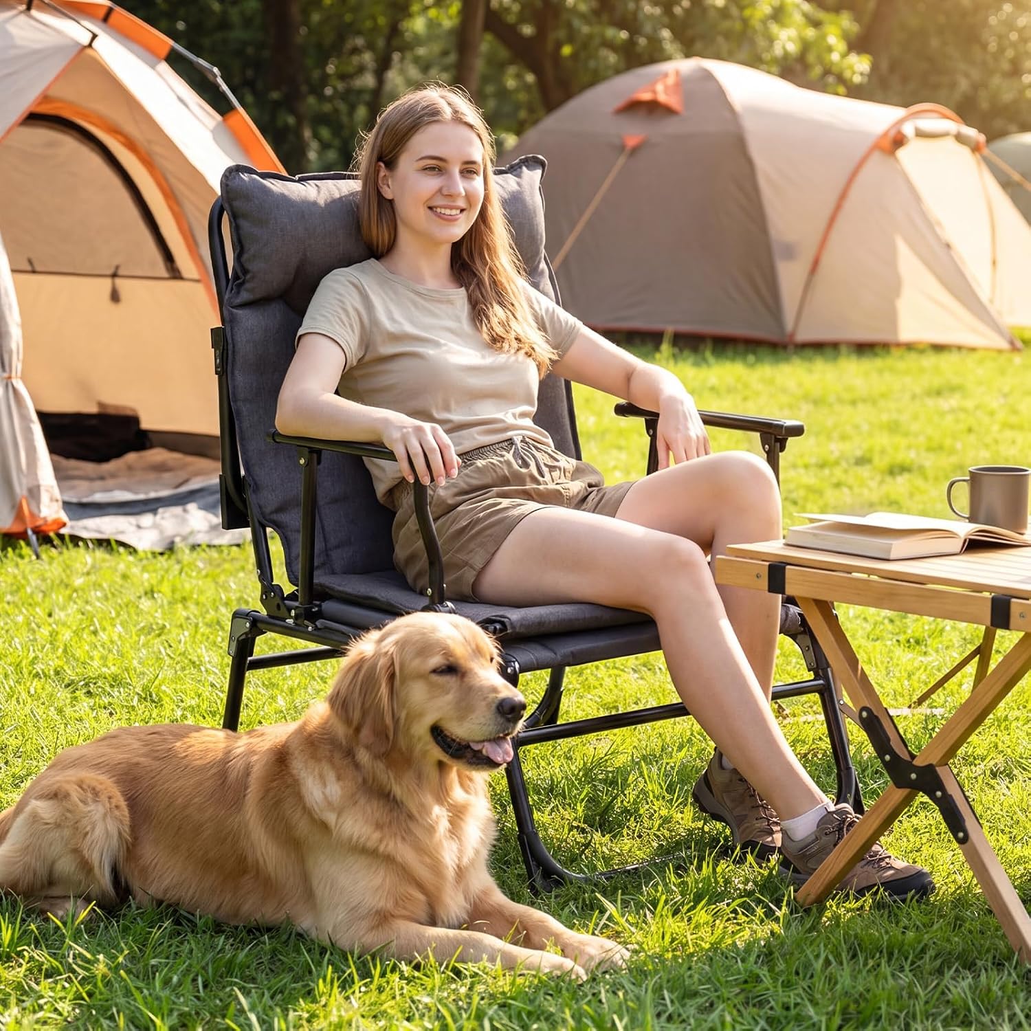 折りたたみ式パティオラウンジチェア2脚セット、調節可能なリク - Outdoor Camping Recliner Chairs のレビューと価格