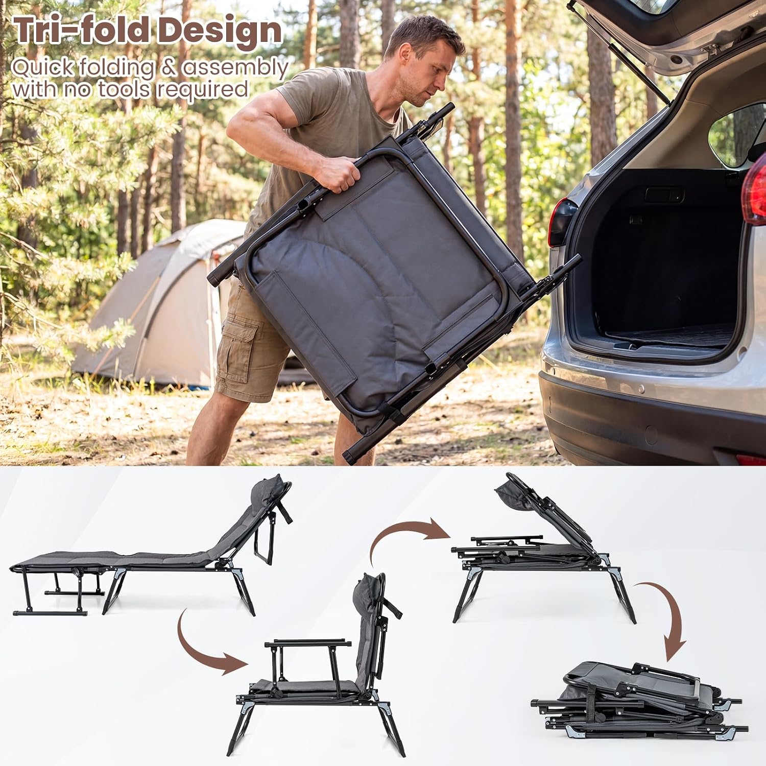 折りたたみ式パティオラウンジチェア2脚セット、調節可能なリク - Outdoor Camping Recliner Chairs のレビューと価格