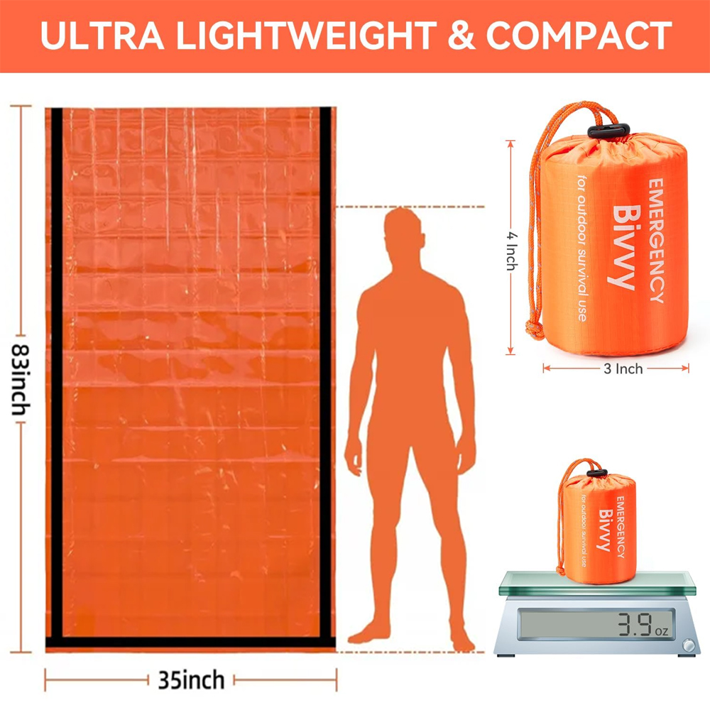 緊急用寝袋サバイバルブランケットサーマルマイラービビーサック - Emergency Mylar Blanket のレビューと価格