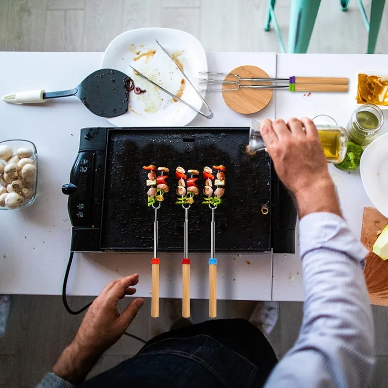 ステンレス製伸縮式ロングフォーク焼き串、屋外キャンプバーベキ - Outdoor Camping Kitchen のレビューと価格