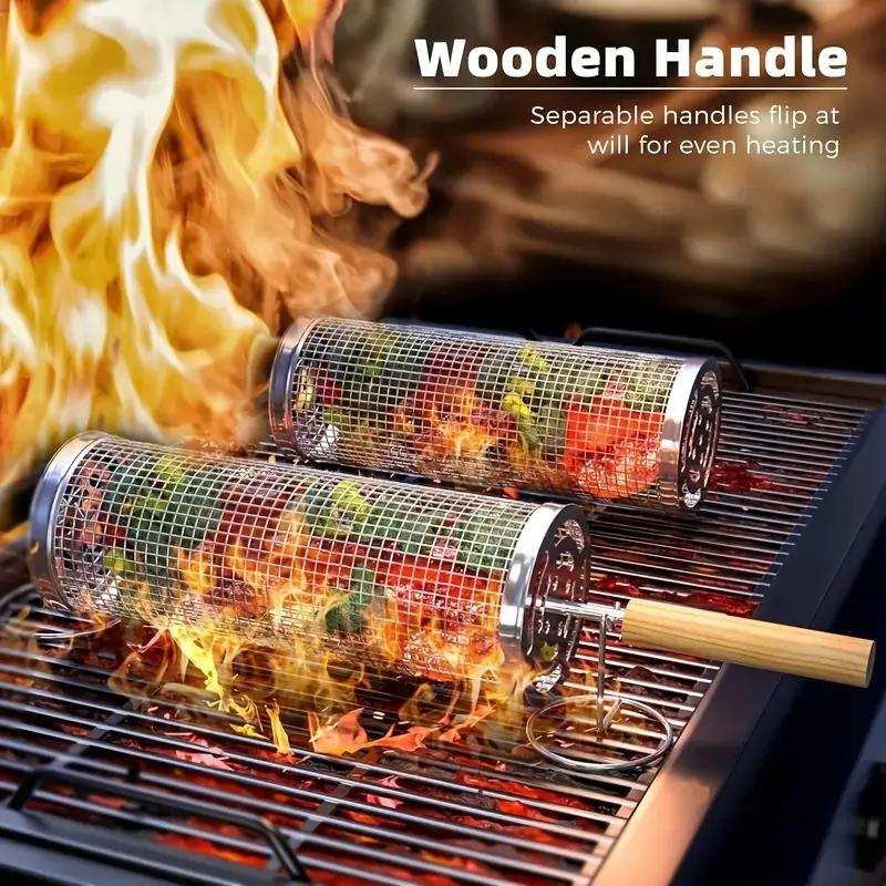ステンレス製BBQグリルバスケット、丸型回転シリンダーケージ - Outdoor Camping Grill のレビューと価格