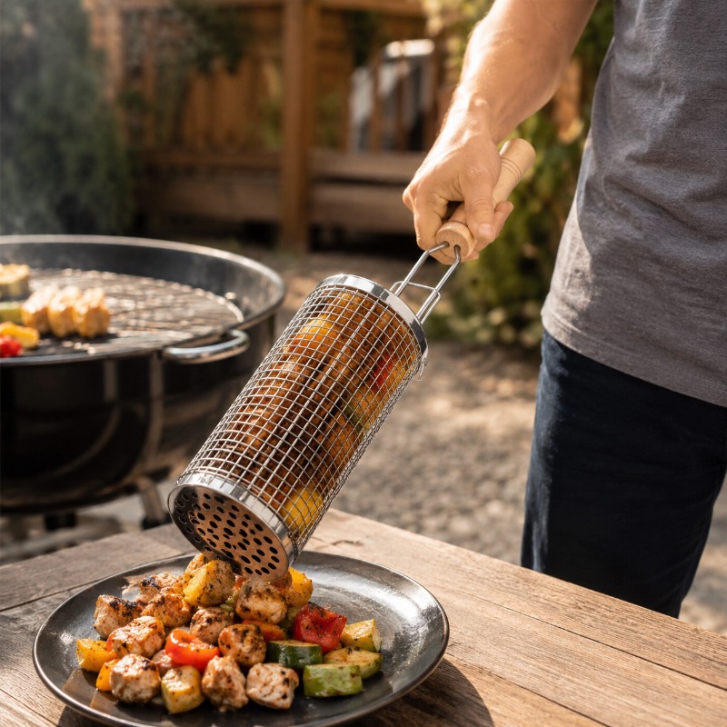 丸型バーベキューグリルバスケットセット ステンレス製回転式ス - Outdoor Camping Grill のレビューと価格