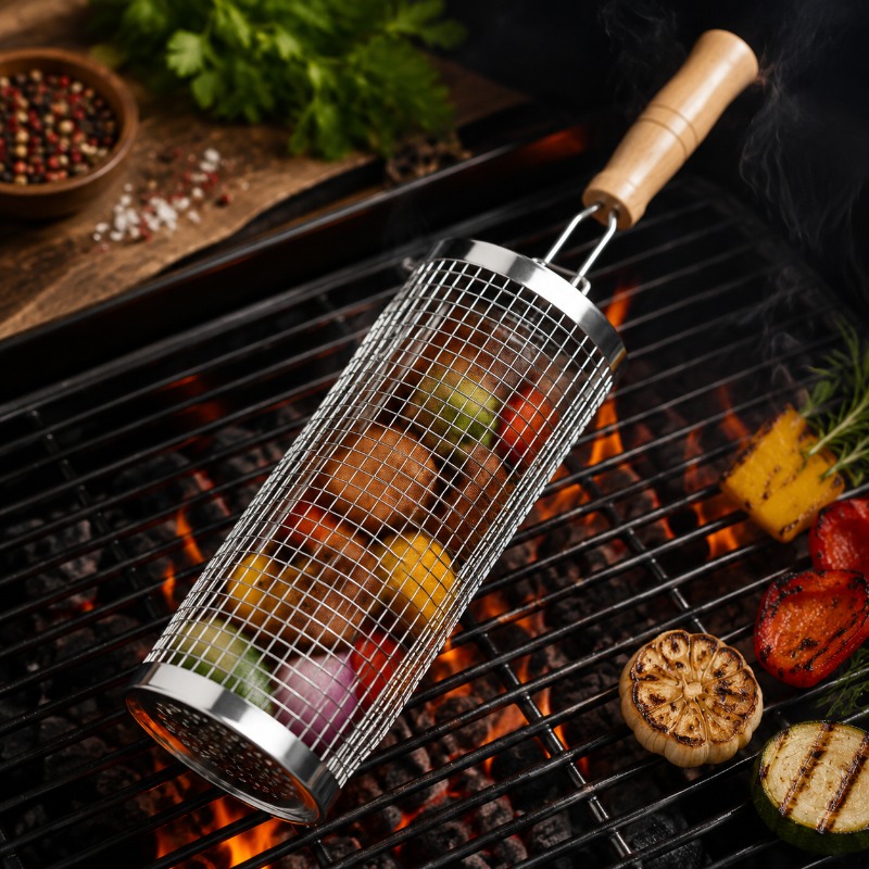 丸型バーベキューグリルバスケットセット ステンレス製回転式ス - Outdoor Camping Grill のレビューと価格