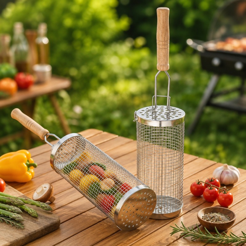丸型バーベキューグリルバスケットセット ステンレス製回転式ス - Outdoor Camping Grill のレビューと価格